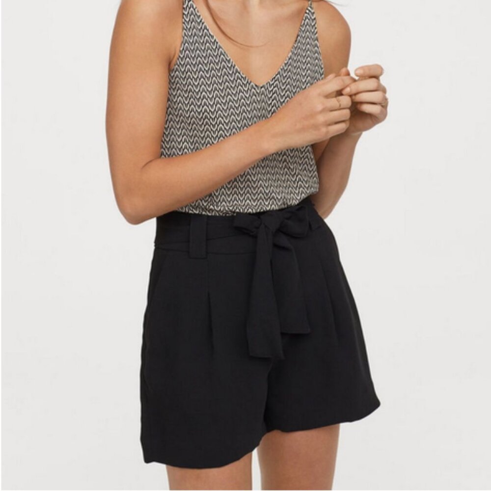 H&M Black Paperbag Shorts NWT - Tailored Black Shorts with Belt